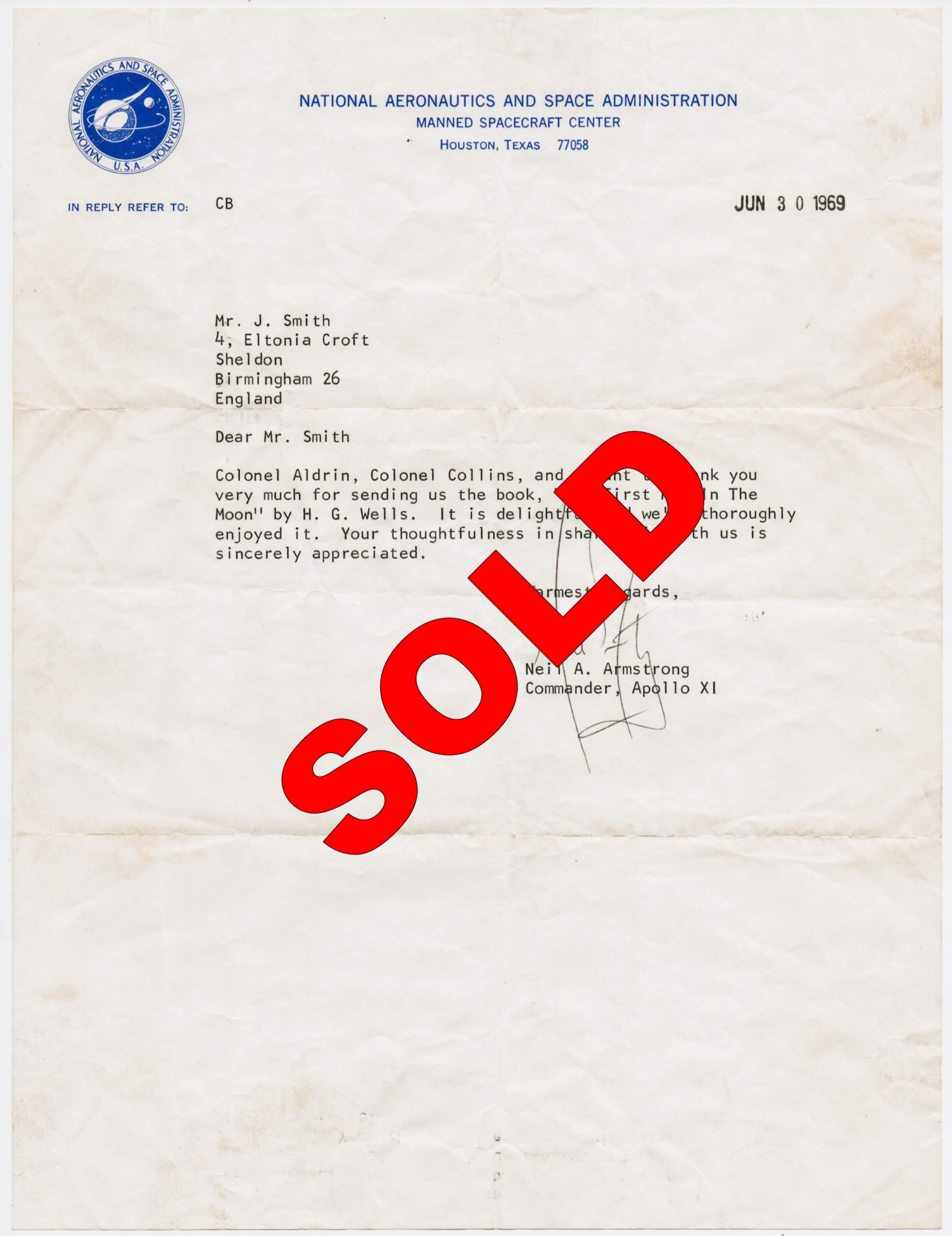 1969 Neil Armstrong signed letter 3 weeks prior to Apollo 11 launch